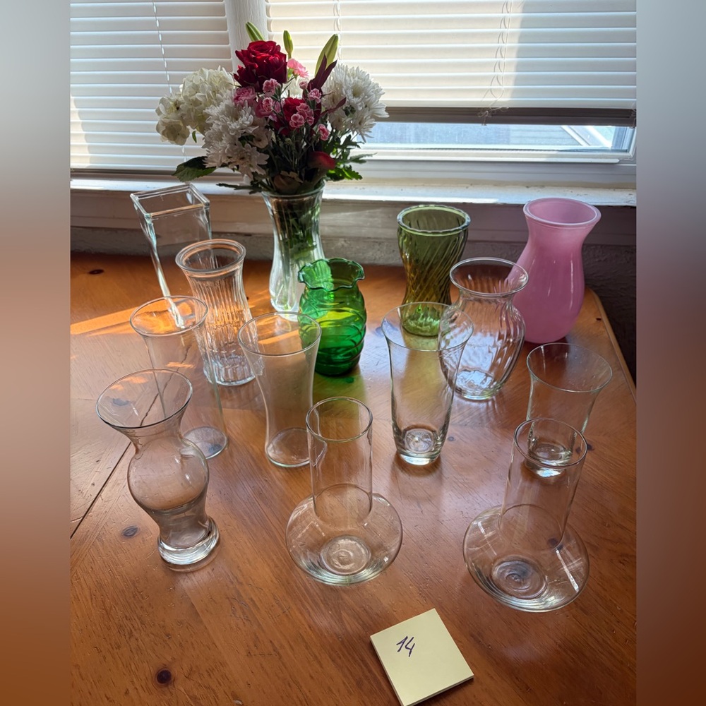 Glass Vase Collection - Clear, Green, Pink set 24pc